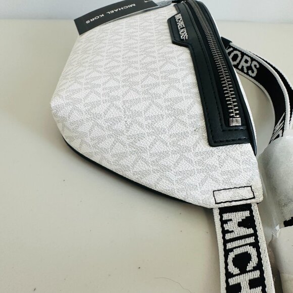 MICHAEL KORS MK SIGNATURE LOGO COOPER BELT BAG BRIGHT WHITE UNISEX - Picture 6 of 15